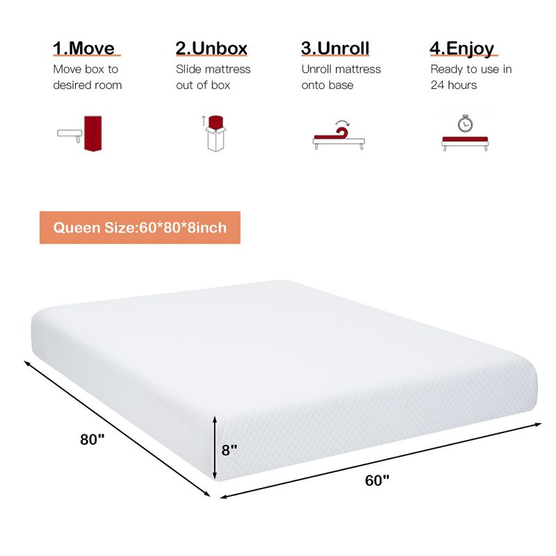 Costway Full\Twin\Queen\King Size 8''  Foam Mattress Jacquard Medium Firm Bed-in-a-Box Bed Room W/Removable Cover, 3 of 10
