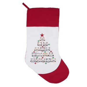 C&F Home 8.5" x 20" Stacked Cat Face Christmas Tree Embroidered Hanging Large Christmas Stocking - 1 of 4