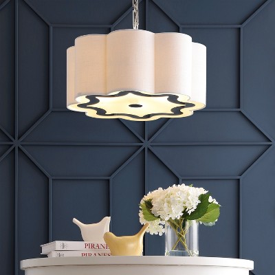 Polished Chrome 20" Drum Pendant with Scalloped Linen Shade and LED Bulbs