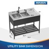 ROVSUN Black Stainless Steel Double Bowl Utility Sink, 47.5"D x 24"W x 38.9"H, Heavy-Duty Freestanding Prep & Cleaning Sink with Faucet for Restaurant - 3 of 4