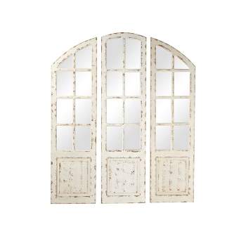 Wood Window Panes Inspired Wall Mirror with Arched Top and Distressing Set of 3 White - Olivia & May