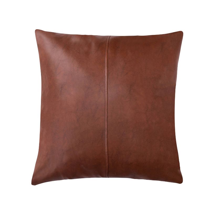 VCNY 20&#34;x20&#34; Oversize Cognac Faux Leather Square Throw Pillow, 3 of 7