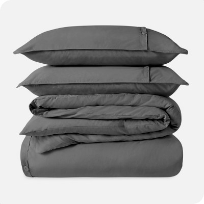 Full/Queen Gray Organic Cotton Percale Duvet Cover Set