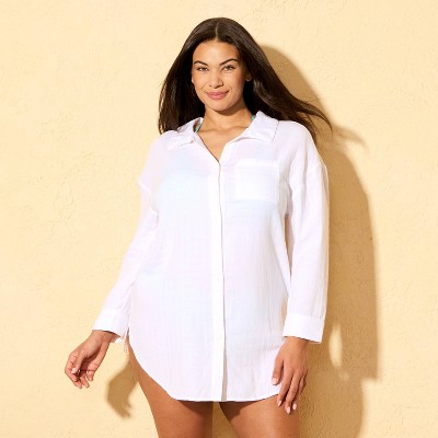 Shade & Shore Women's Gauze Shirt Dress Swim Cover Up - Shade & Shore™ White XL — фото 4