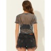 INSPIRE CHIC Women's Mesh Crop Short Sleeve Metallic Party See-Through Crop Shirts - 4 of 4