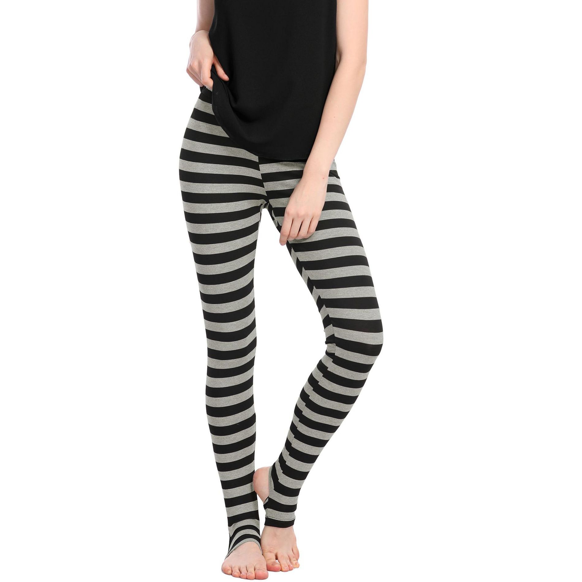INSPIRE CHIC Women's Printed Stripe High Waist Elastic Waistband Yoga Stirrup Pants