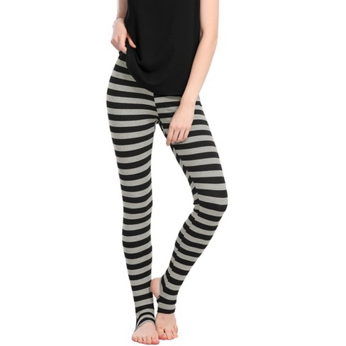 Allegra K Women's Printed High Waist Elastic Waistband Yoga Stirrup Pants  Black Grey-stripe Small : Target