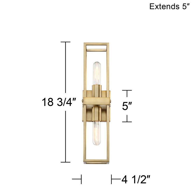 Possini Euro Design Modern Wall Light Sconce Warm Brass Hardwired 18 3/4" High 2-Light Fixture Open Frame Bedroom Bathroom Hallway, 4 of 10