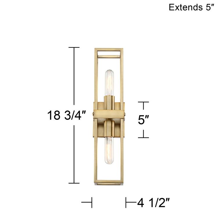 Possini Euro Design Modern Wall Light Sconce Warm Brass Hardwired 18 3/4" High 2-Light Fixture Open Frame Bedroom Bathroom Hallway, 4 of 9