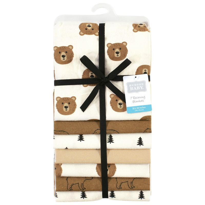 Hudson Baby Cotton Flannel Receiving Blankets Bundle, Brown Bear, One Size, 2 of 7