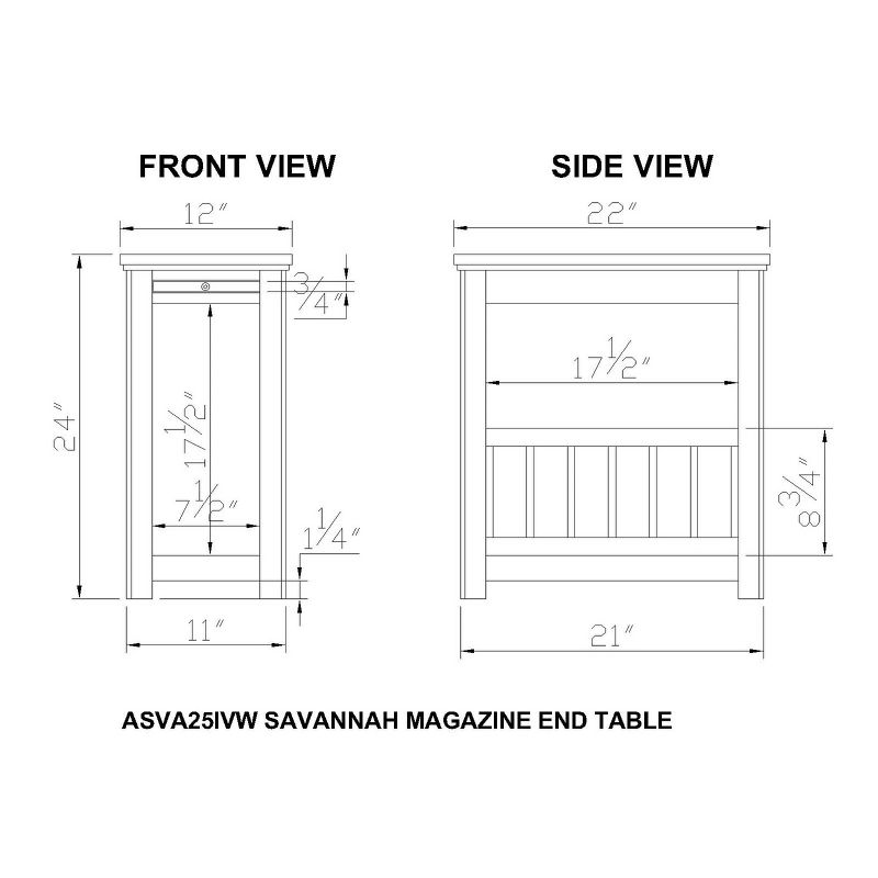 Savannah Chairside Magazine End Table with Pull Out Shelf Ivory with Natural Wood Top - Bolton Furniture, 6 of 7