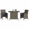 vidaXL 3 Piece Poly Rattan Bistro Set with Cushions - Gray Outdoor Patio Furniture with Tempered Glass Table and Comfortable Armchairs - 3 of 4