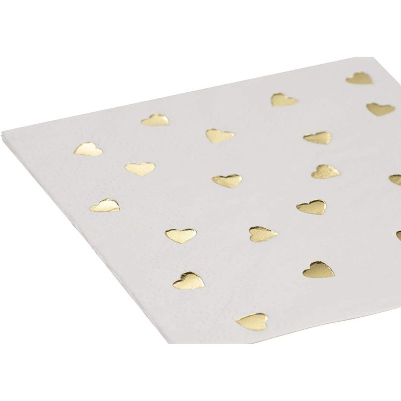 Juvale 50 Pack Gold Heart Cocktail Disposable Paper Napkins Party Supplies, 5 x 5 Inches, 5 of 8