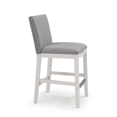 Gray Upholstered Counter Height Barstool with Nailhead Trim