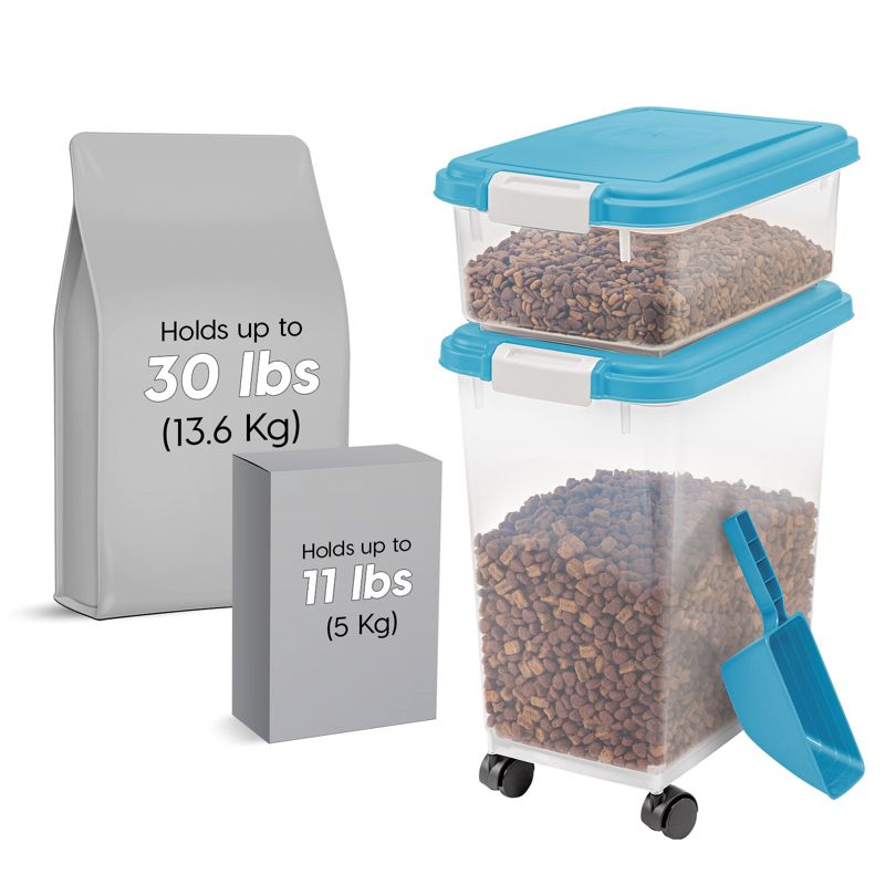 IRIS USA 30lbs + 11lbs Airtight Pet Food Storage Container Combo with Scoop and Casters, up to 41lbs, 1 of 10