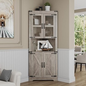 67" Tall Corner Cabinet with Storage, Corner Hutch with Glass Door and Adjustable Shelves - 1 of 4
