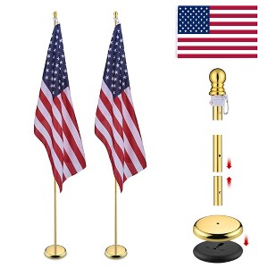 Yescom 2 Pack 8 Ft Sectional Flag Pole Kit Golden Top Finial 3x5 Ft  US Flag Indoor - 1 of 4