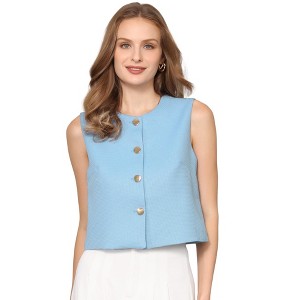 INSPIRE CHIC Women's Tweed Sleeveless Button Down Business Casual Waistcoat Vest - 1 of 4