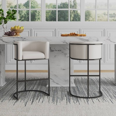 Cream Faux Leather and Metal Modern Counter Stool
