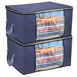 2Pcs Clothes Storage Bag 90L Large Capacity Foldable Closet Organizer w/ Thick Fabric Clear Window Dual-Zipper - 1 of 4