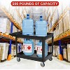 Black Plastic Rolling Utility Cart with 2-Shelf, Wheels, 2 Trays, Storage Handle, 500LBS Capacity Service Cart for Warehouse, Garage, Cleaning - 4 of 4