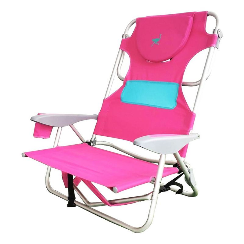 Ostrich Outdoor Beach Ladies Comfort On-Your-Back Adjustable & Portable Beach Chair with Backpack Straps and Cup Holder, Pink (3 Pack), 2 of 7