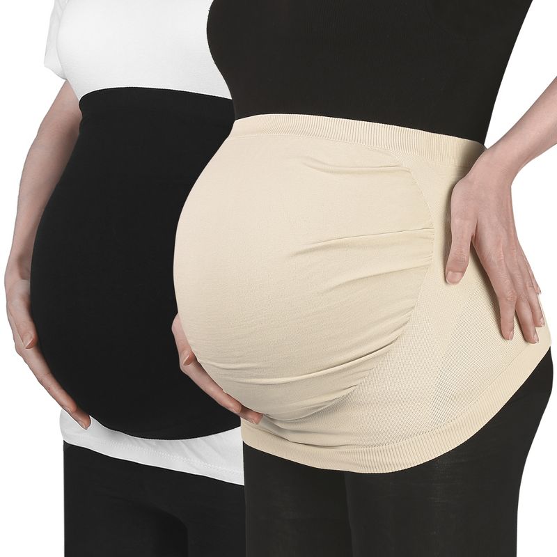 Unique Bargains Women Maternity Belly Band Pregnant Support Belly Bands Black Beige Size M 2 Pcs, 1 of 5
