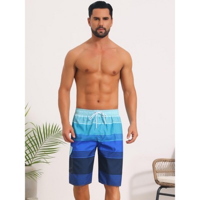 INSPIRE CHIC Men's Colorblock Striped Drawstring Vacation Surfing Long Board Shorts 32 Blue — фото 2