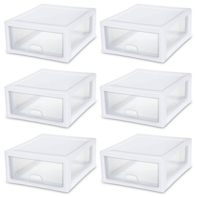 Sterilite 27 Qt Stacking Storage Drawer, Stackable Plastic Bin Drawer to  Organize Shoes and Clothes in Home Closet, White with Clear Drawer, 16-Pack