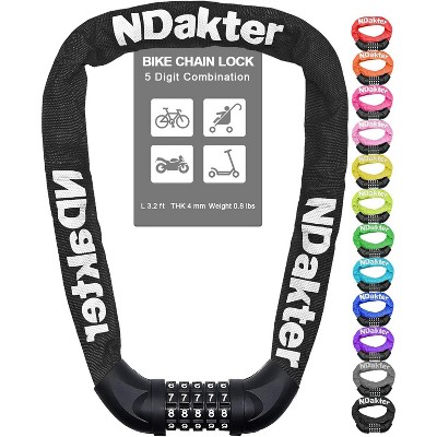 Bike Chain Lock, 5 Digit Combination Heavy Duty Anti Theft Bicycle Chain Lock,2.62/3.2/4.27/5/6Ft Long Security Resettable Bike Locks for Bike