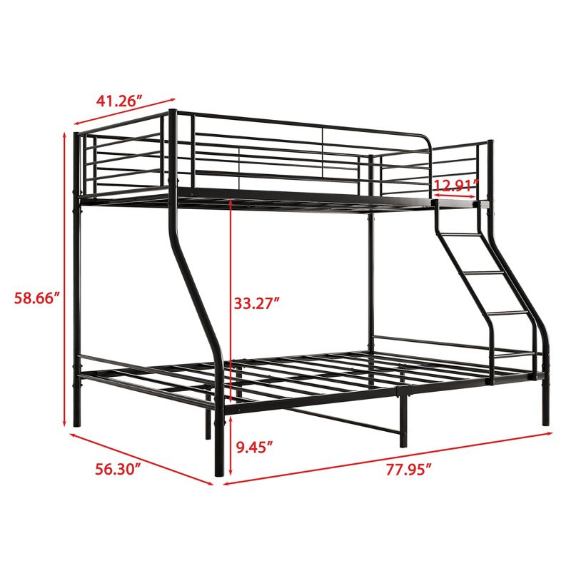 Twin-Over-Full Metal Bunk Bed with Ladder and Enhanced Upper-Level Guardrail, Black-ModernLuxe, 3 of 9