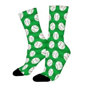 Baseballs On Grass Women Printed Crew Socks Funny Funky Socks Soft Polyester Novelty Gifts for Artists Men - 1 of 1