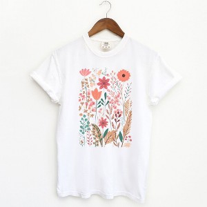 Simply Sage Market Women's Pastel Wildflowers Short Sleeve Garment Dyed Tee - 1 of 2