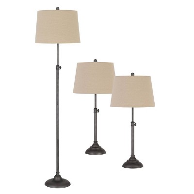 65.5" Metal Floor Lamp with 32" (Set of 2) Matching Table Lamps Antique Silver - Cal Lighting