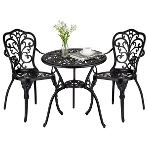 CuisinSmart 3 Piece Bistro Set, Rust-Resistant Cast Aluminum Patio Outdoor Bistro Set with Umbrella Hole for Backyard, Balcony, Front Porch - 1 of 4
