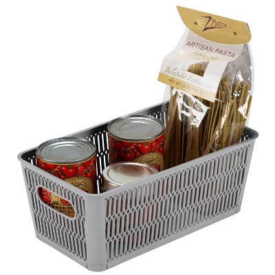 Small Gray Stackable Plastic Storage Tote Baskets, Set of 2