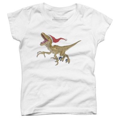Girl's Design By Humans Christmas Velociraptor By Ayota T-Shirt