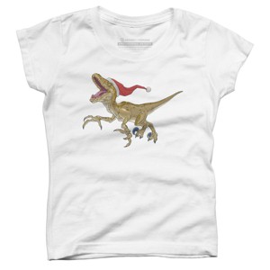 Girl's Design By Humans Christmas Velociraptor By Ayota T-Shirt - 1 of 3