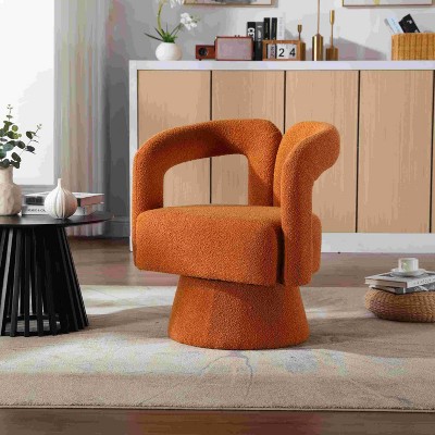 CAVINAS Boucle Swivel Accent Chair with Curved Backrest,Modern Upholstered Swivel Living Room Chairs,Reading Chairs for Living Room