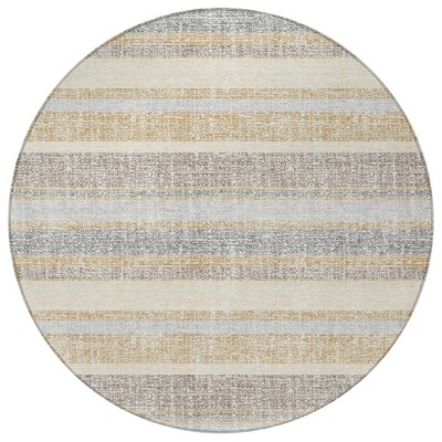 HomeRoots 8' Gold And Silver Round Striped Washable Indoor Outdoor Area Rug