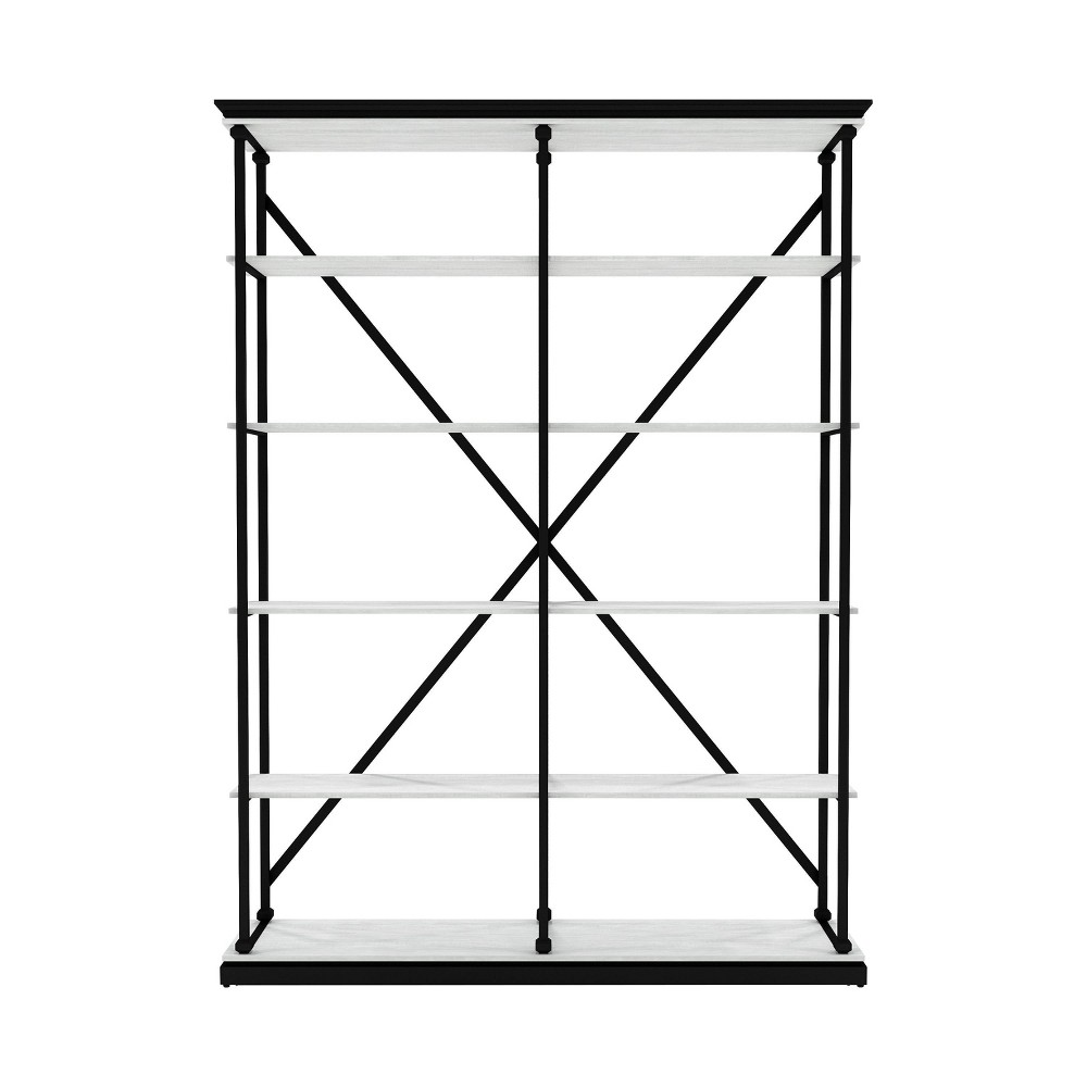 Photos - Garden & Outdoor Decoration 84.25"x58" Cadboll 5 Layer Bookcase Antique White/Black - miBasics: Industrial Style Etagere with Metal Frame & Fixed Shelve