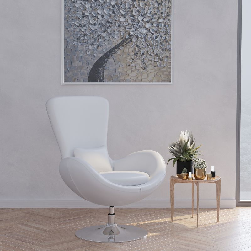 Merrick Lane High-Back Egg Style Lounge Chair With 360° Swivel Metal Base, 3 of 18