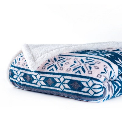 Hastings Home Fleece Sherpa Blanket Throw – Blue and White, 50" x 60"