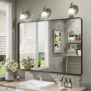 Apmir 30 in. W x 44 in. H Rectangular Aluminum Alloy Framed and Tempered Glass Wall Mirror in Matte Black - 1 of 4