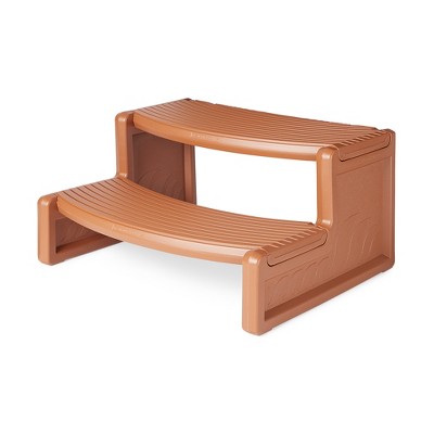 Confer Plastics Handi-Step 2 Step Hot Tub Stairs for Straight & Curved Spas, Outdoor/Indoor Step Stool for Garage, Home & Camping, Redwood