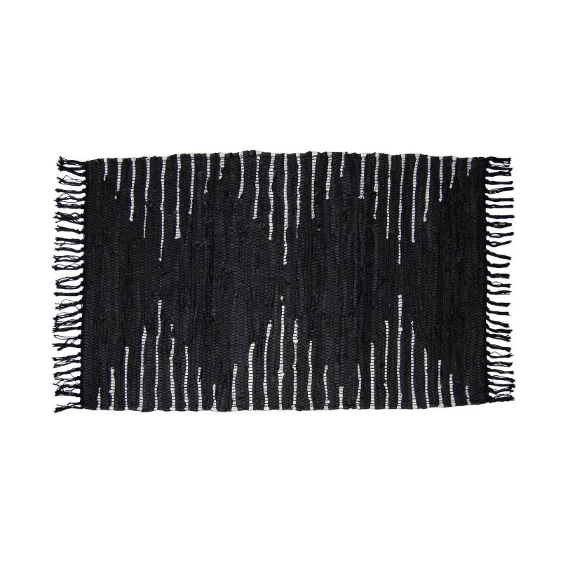 2x3 Foot Hand Woven Black Cotton & Recycled Leather Indoor Rug - Foreside Home & Garden, 2 of 7