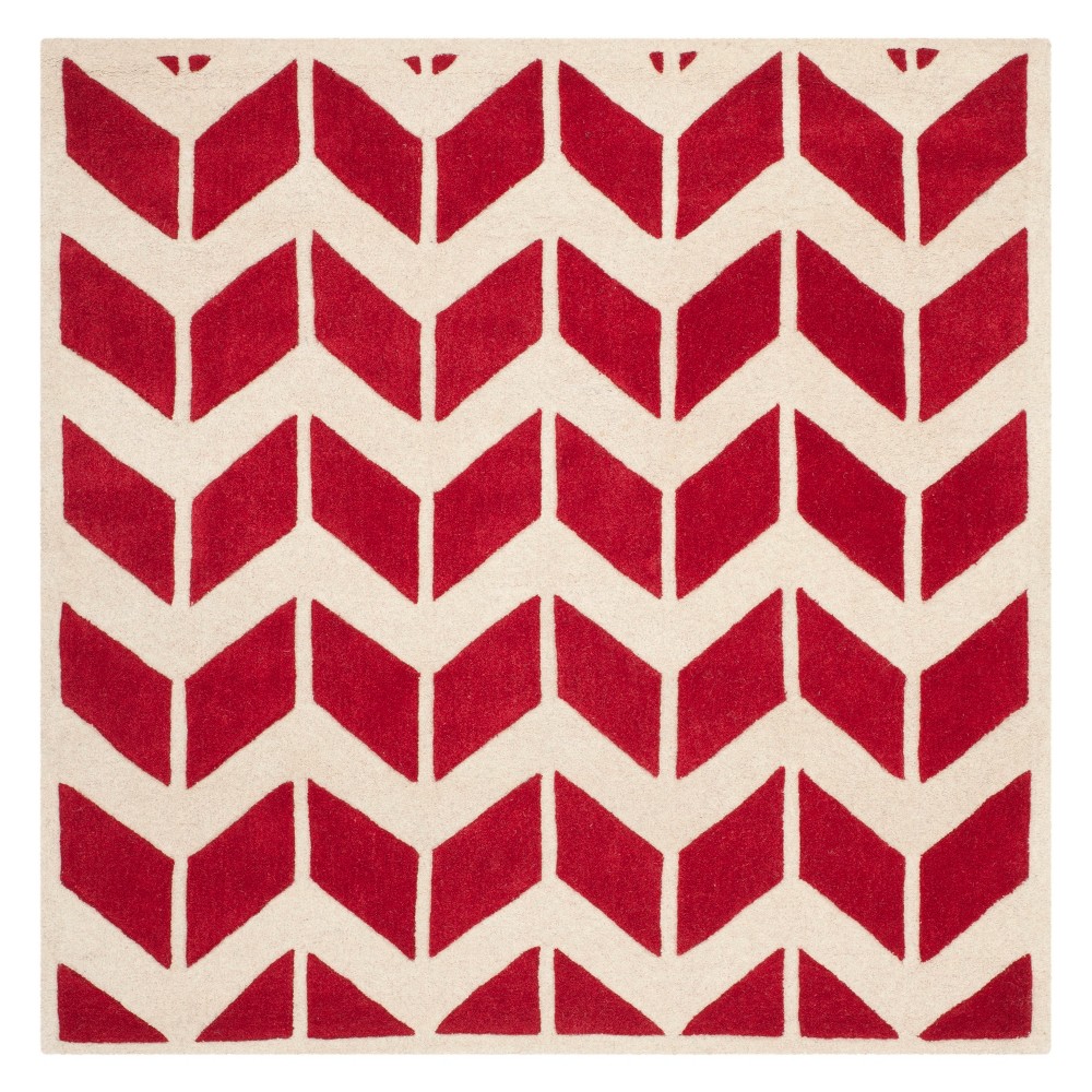 5'x5' Square Kenan Solid Tufted Accent Rug Red/Ivory Square - Safavieh