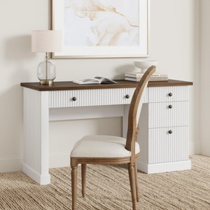 Fluted Home Office Desk Storage, 54" Modern Executive Desk with Charging Station, Wooden Computer Writing Desk with File Cabinet & Drawers - 1 of 4