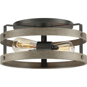 Progress Lighting Gulliver 2-Light Flush Mount Ceiling Light, Graphite, Open-Cage Design, Faux-Wood Finish - 1 of 4