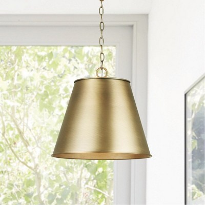 Elegant Aged Brass Cone Pendant with Metal Shade